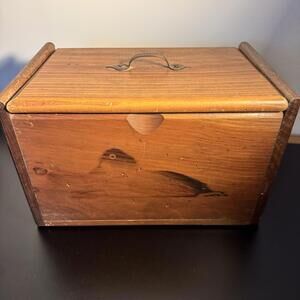 Vintage Wood Bread Box Duck Sewing Storage Lid Kitchen Farmhouse Cottagecore